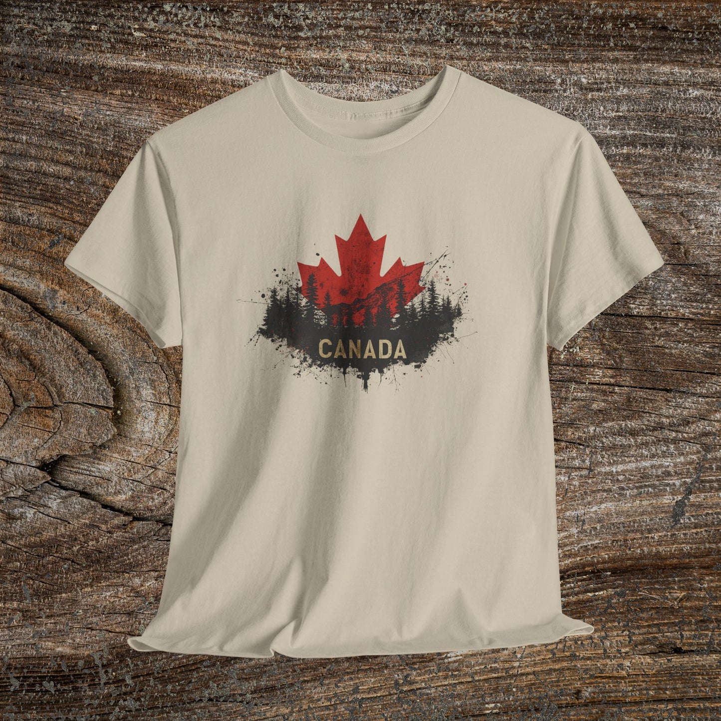 Rustic Canadian Maple Leaf T-Shirt — Grunge Canada Landscape Tee