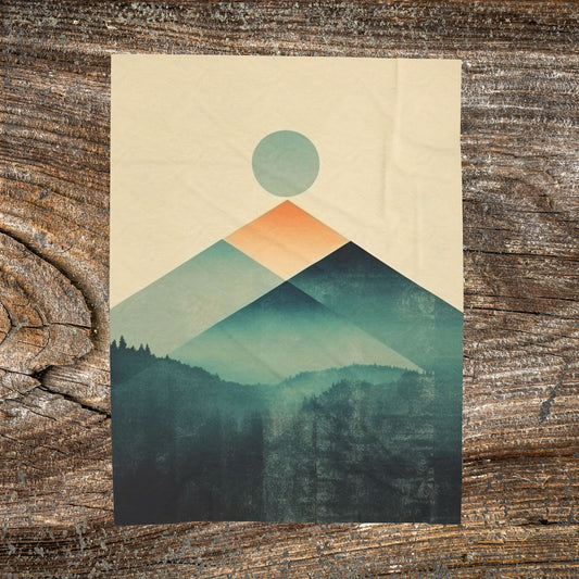 Vintage Retro Abstract Landscape Blanket — Velveteen Plush Blanket  — Cozy Fleece Throw