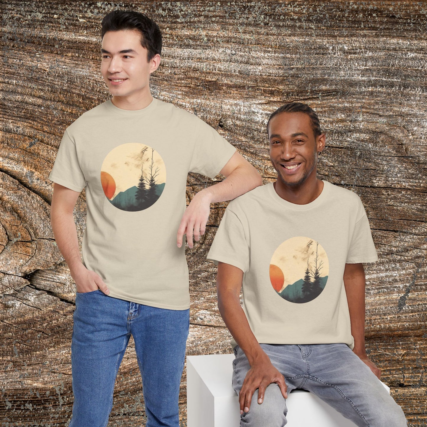Retro Boho Mountain T-Shirt — Abstract Mountain Landscape, Nature Lover Gift
