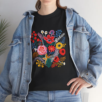 Retro Vibrant Botanical Flower T-Shirt — Nature Lover Gift