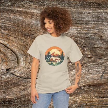Camping Sunset T-Shirt — Retro Mountain Camper Tee