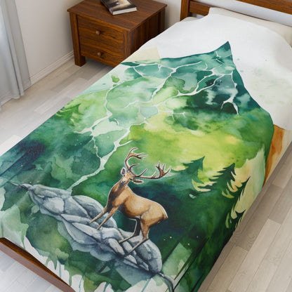 Watercolour Deer Mountain Blanket | Cozy Landscape Throw