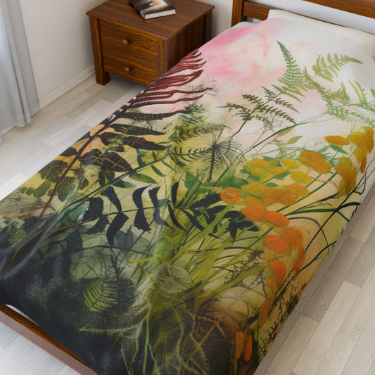Botanical Abstract Blanket — Soft Floral Throw