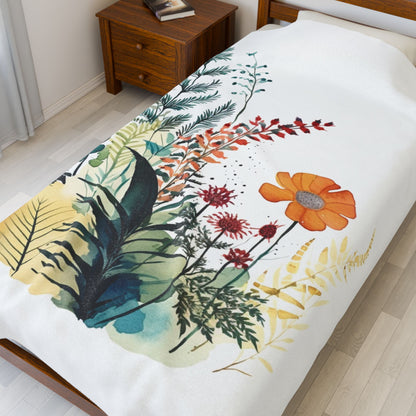 Watercolour Botanical Blanket — Soft Floral Abstract Throw