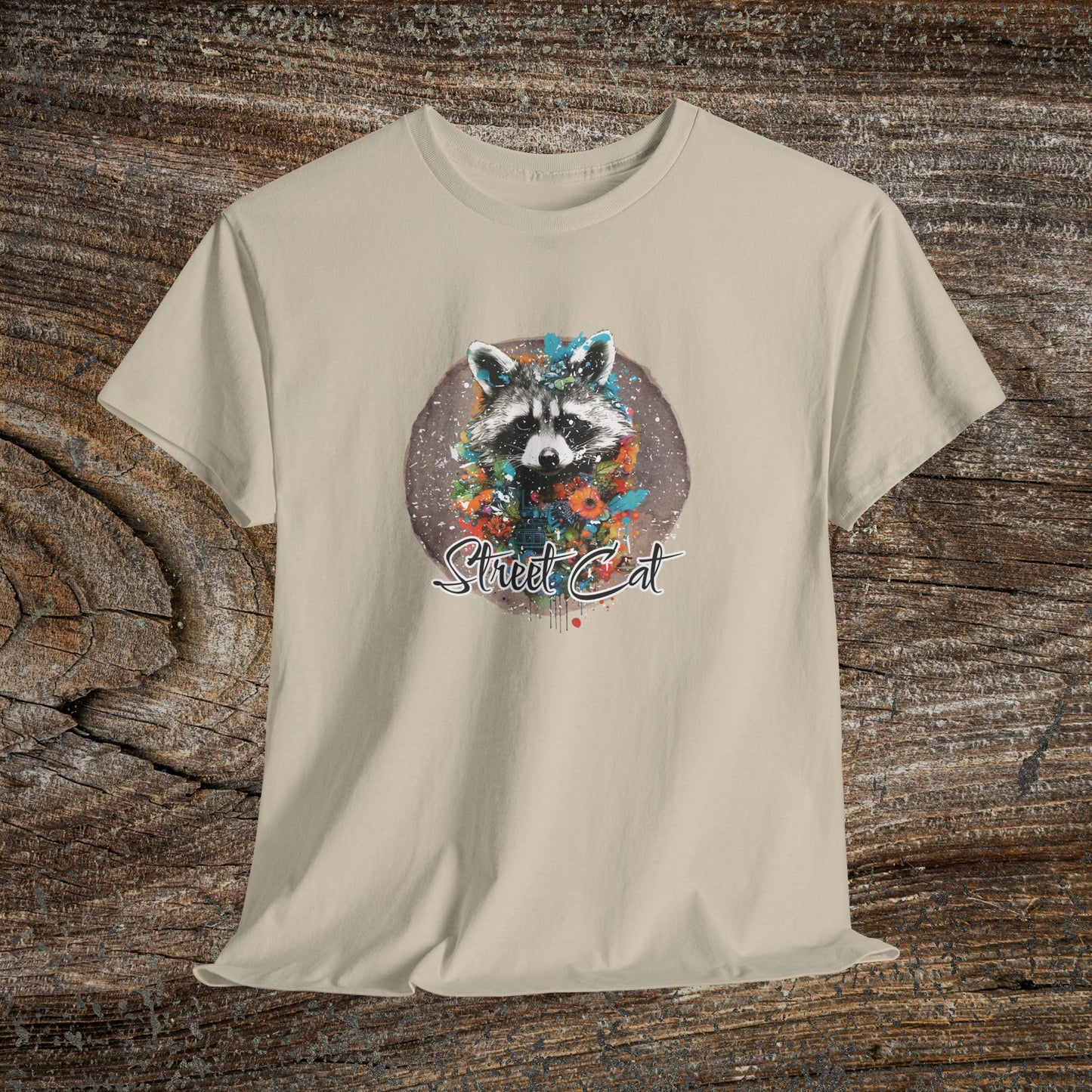 Vintage 'Street Cat' Raccoon T-Shirt — Funny Retro Wildlife Tee