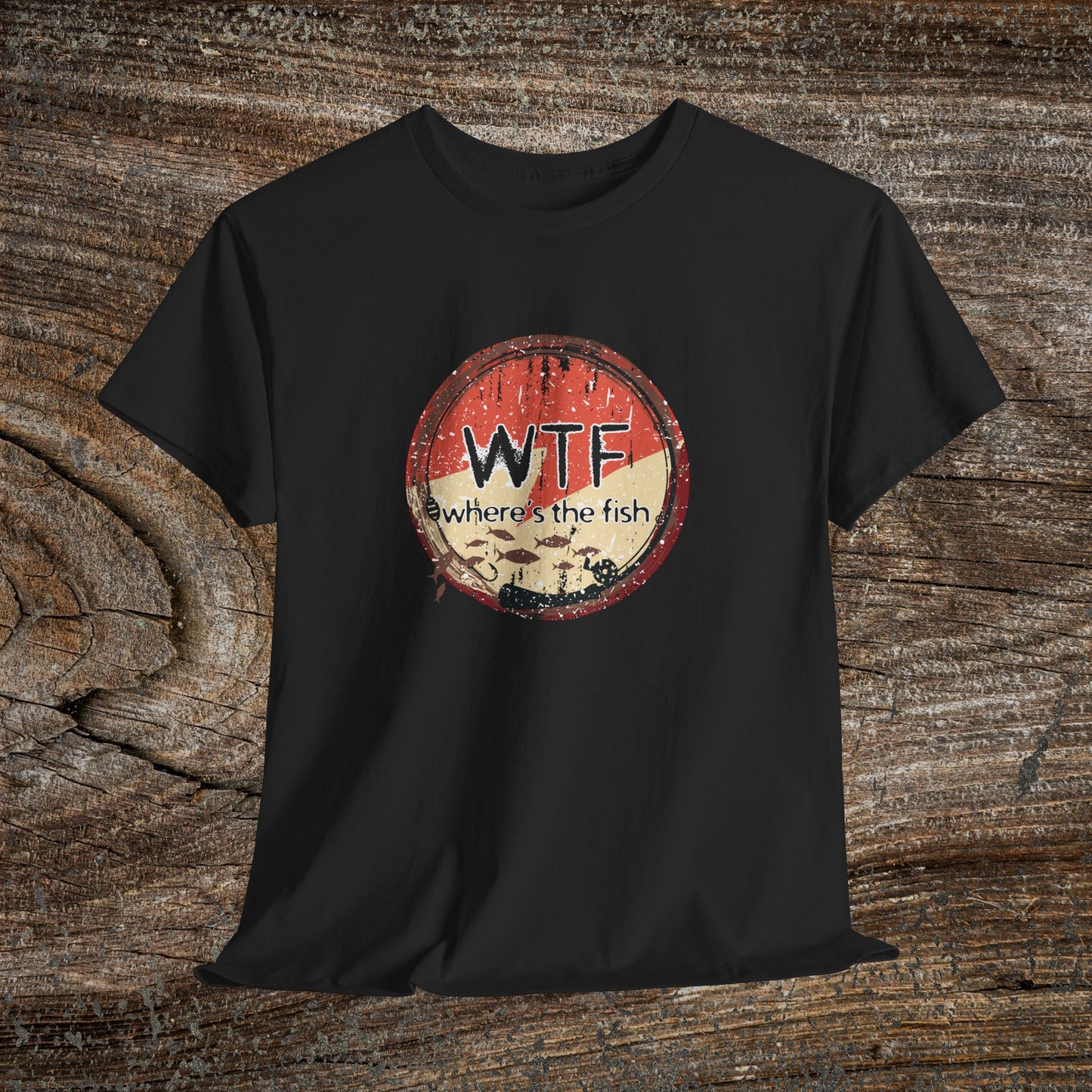 Funny Grunge Fishing TShirt - W.T.F Where's The Fish
