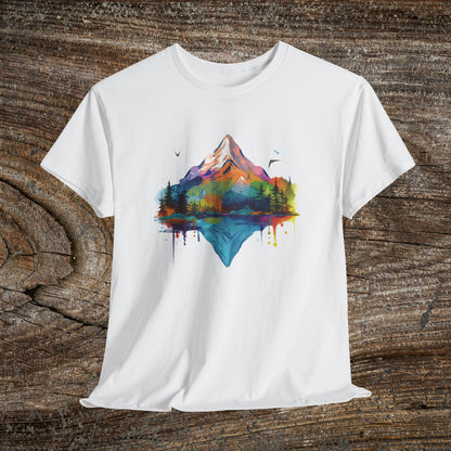 Vibrant Retro Mountain Abstract T-Shirt — Nature Lover Gift