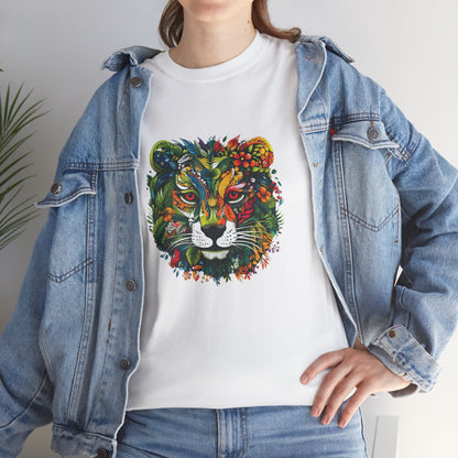 Lion Head Floral Tee — Colourful Botanical Safari Graphic T-Shirt