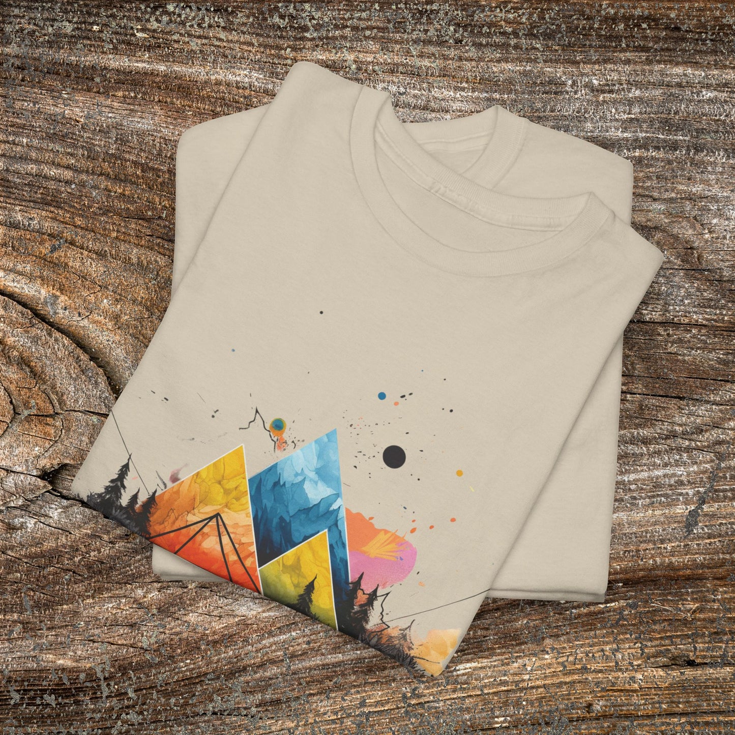Vibrant Retro Mountain Abstract TShirt - Nature Lover Mountain Landscape Shirt