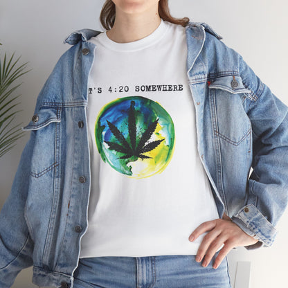 Grunge Weed Leaf 420 TShirt - "It's 4:20 Somewhere" - Retro Marijuana Stoner Gift