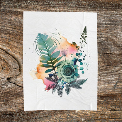 Watercolour Botanical Blanket — Soft Floral Abstract Throw