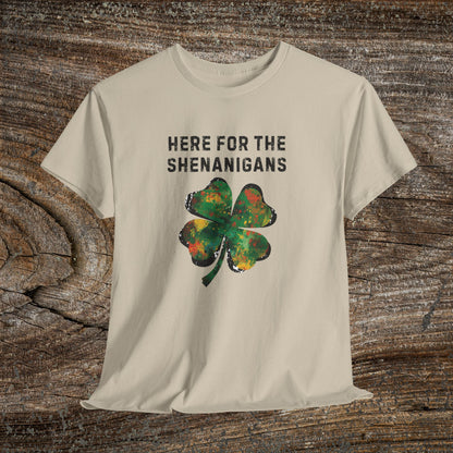 Grunge Clover 'Here For The Shenanigans' St. Patrick's Day Tee
