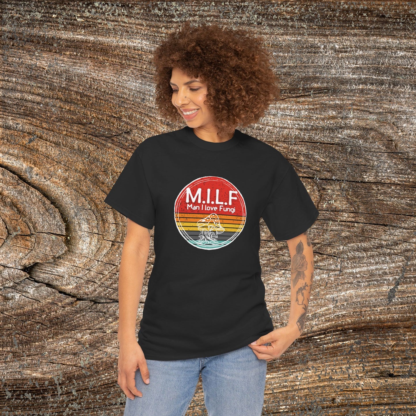 Funny Retro Grunge Mushroom T-Shirt — "M.I.L.F. Man I Love Fungi"