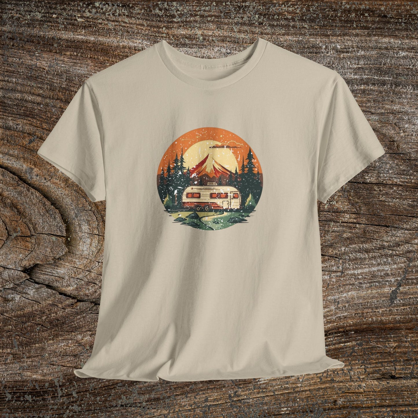 Camping Sunset T-Shirt — Retro Mountain Camper Tee