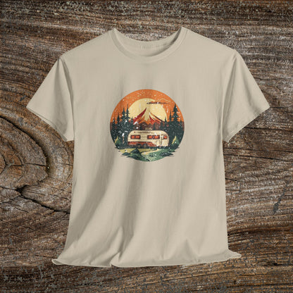 Camping Sunset T-Shirt — Retro Mountain Camper Tee