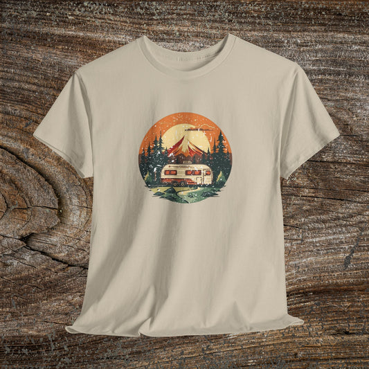 Camping Sunset T-Shirt — Retro Mountain Camper Tee