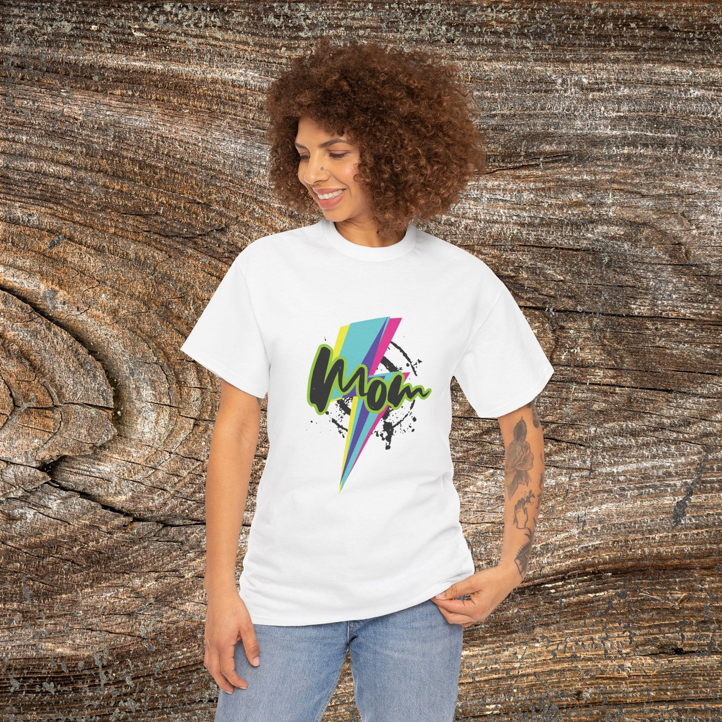 Grunge Retro Mom TShirt - Trendy Lightning Bolt Tee Shirt