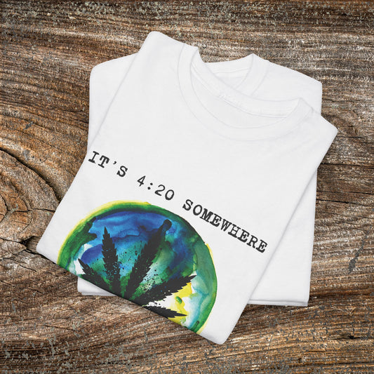 Grunge Weed Leaf 420 TShirt - "It's 4:20 Somewhere" - Retro Marijuana Stoner Gift