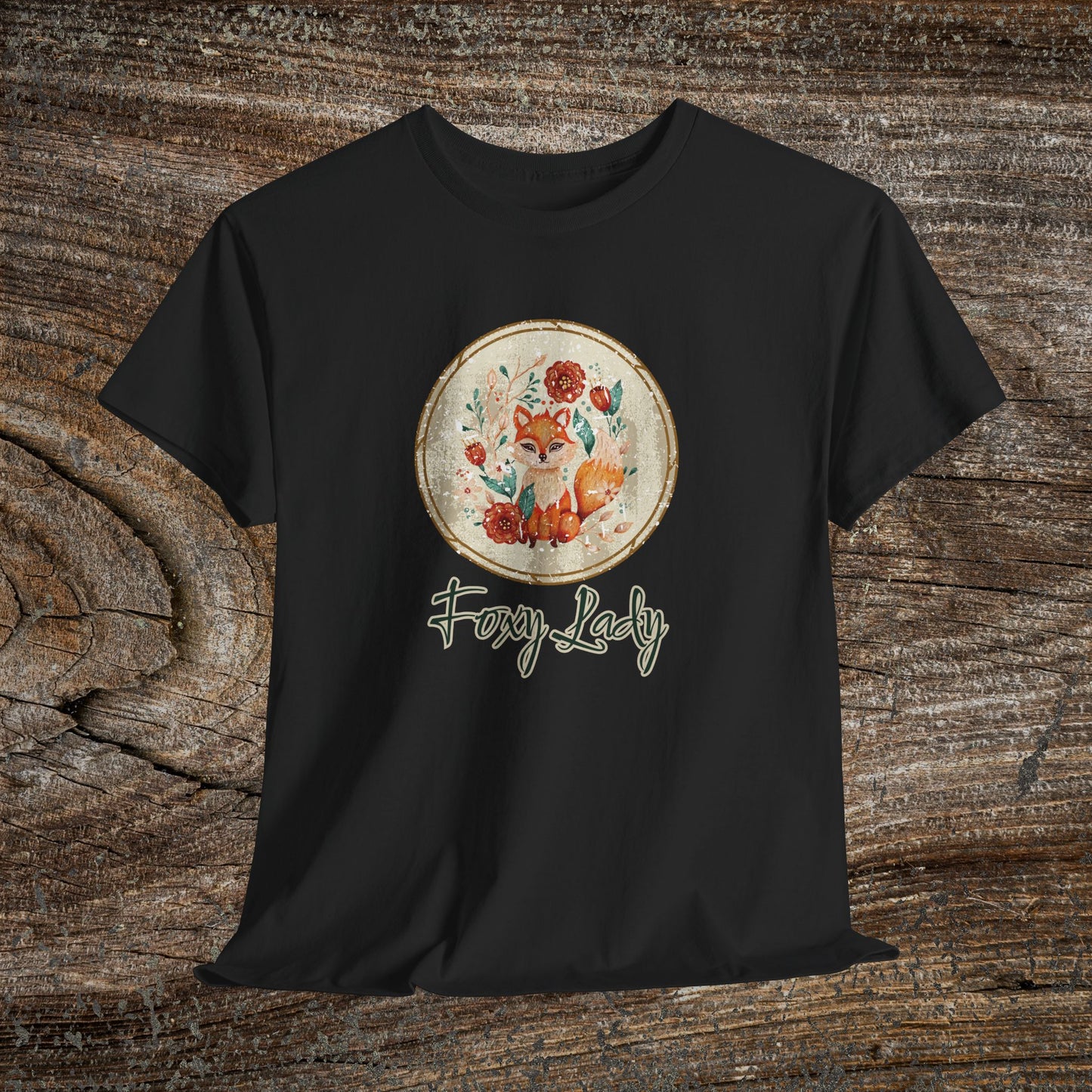 Foxy Lady Vintage Folk Art T-Shirt — "Foxy Lady" Fox Lover Gift