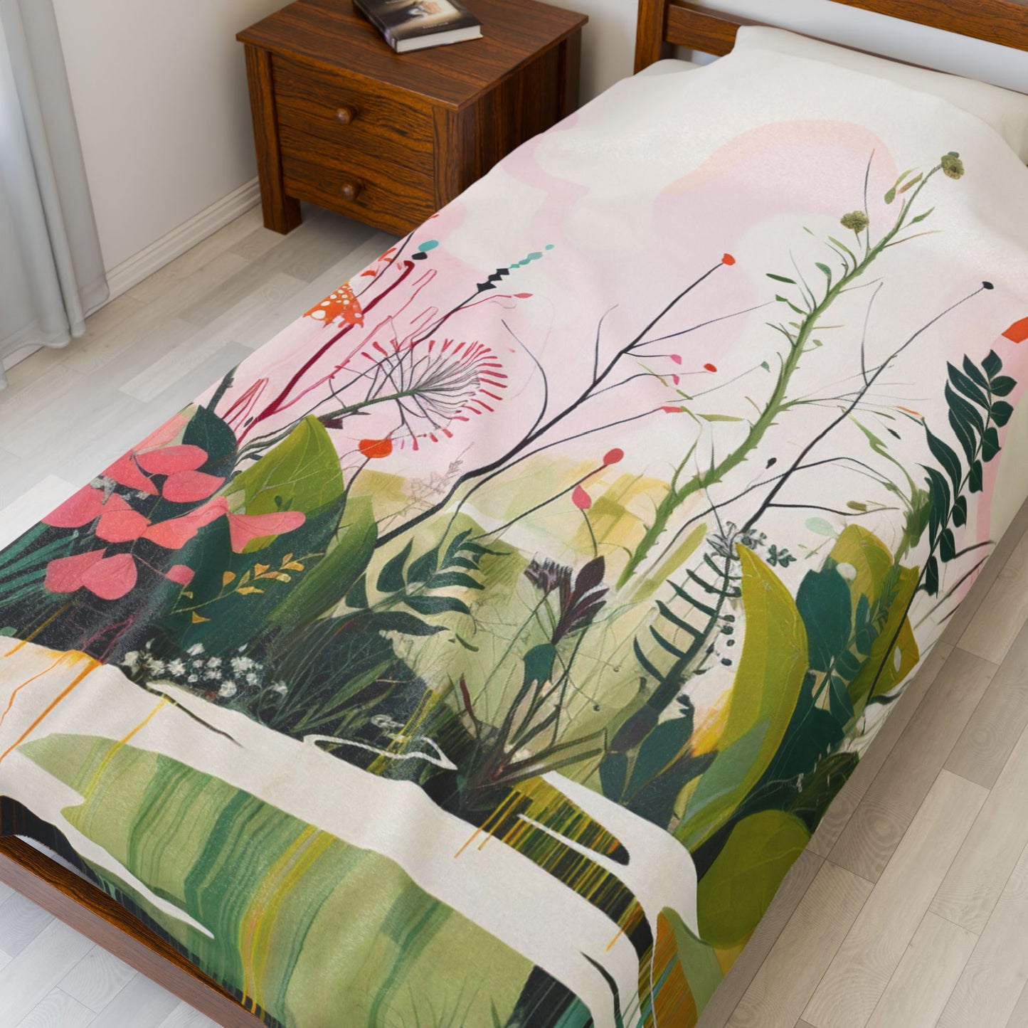Botanical Abstract Blanket — Soft Floral Throw