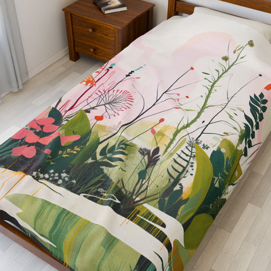 Botanical Abstract Blanket — Soft Floral Throw