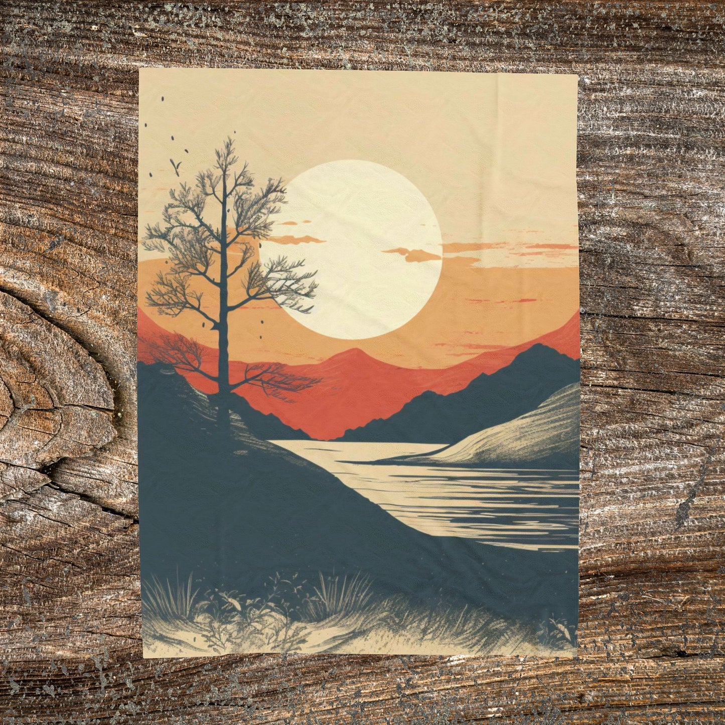 Vintage Mountain Sun Blanket – Retro Abstract Cozy Throw