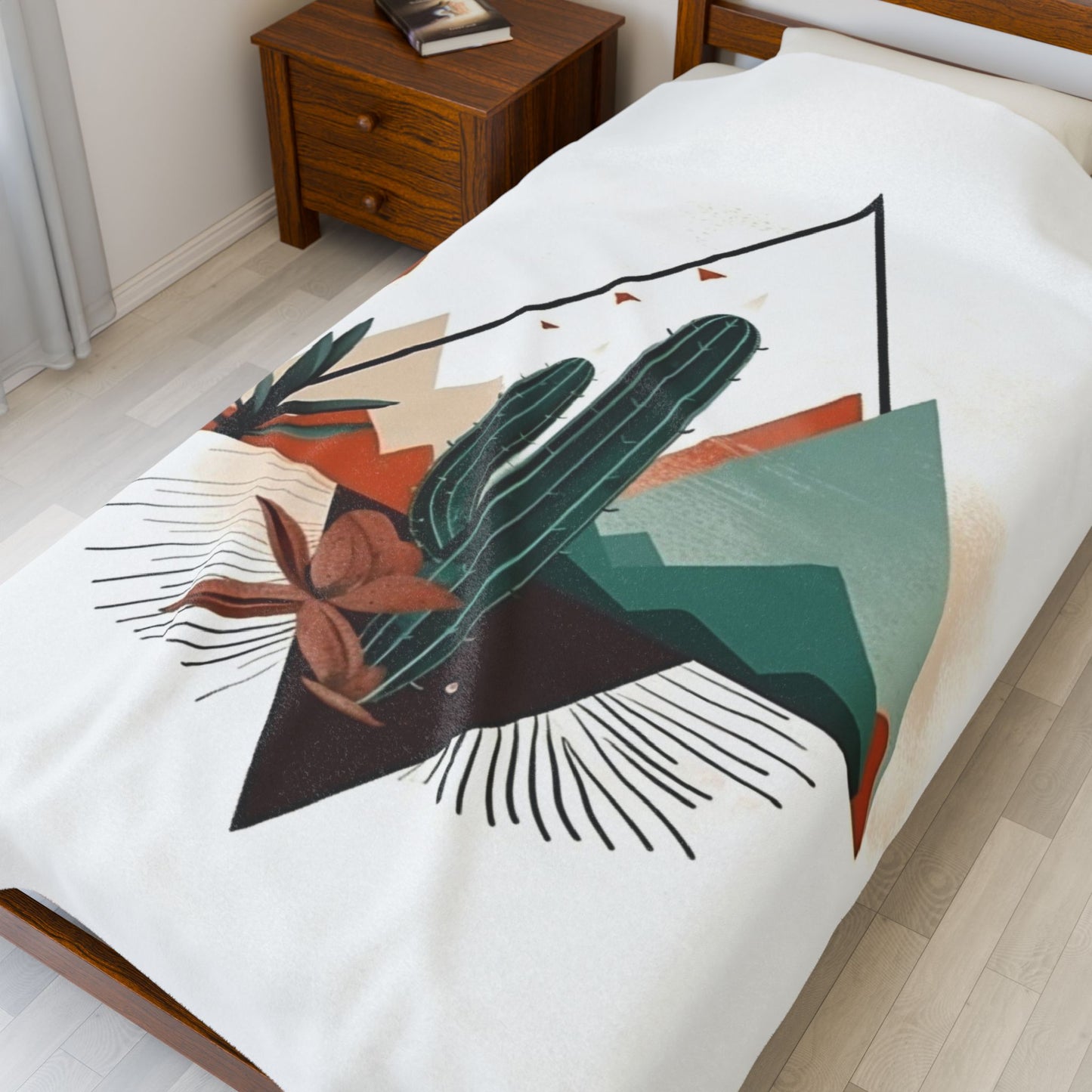 Boho Mountain Cactus Blanket — Retro Abstract Throw