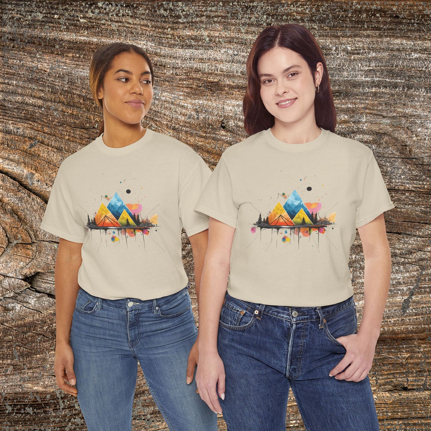 Vibrant Retro Mountain Abstract TShirt - Nature Lover Mountain Landscape Shirt