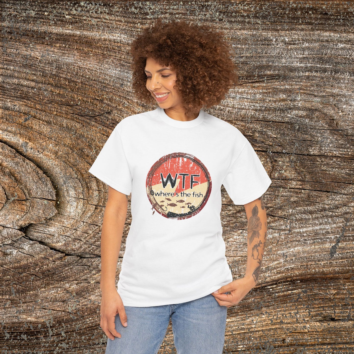 Funny Grunge Fishing TShirt - W.T.F Where's The Fish