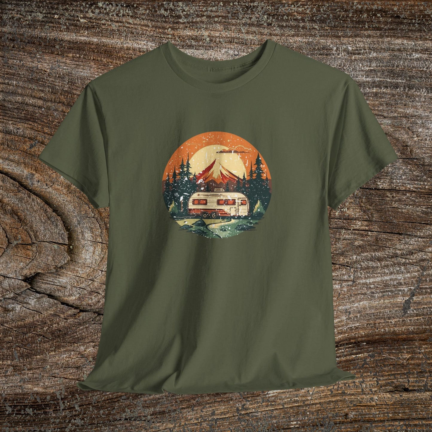 Camping Sunset T-Shirt — Retro Mountain Camper Tee