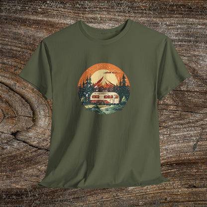 Camping Sunset T-Shirt — Retro Mountain Camper Tee