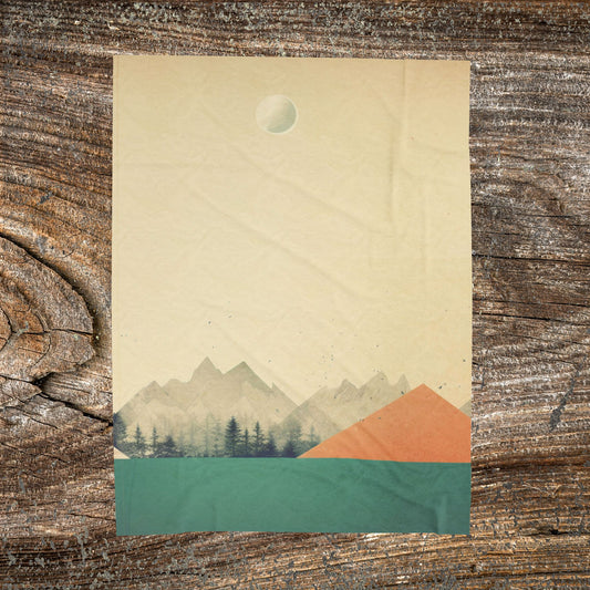 Vintage Retro Abstract Landscape Blanket — Velveteen Plush Blanket  — Cozy Fleece Throw