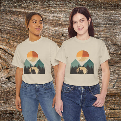 Boho Mountain T-Shirt — Vintage Abstract Mountain Landscape Tee