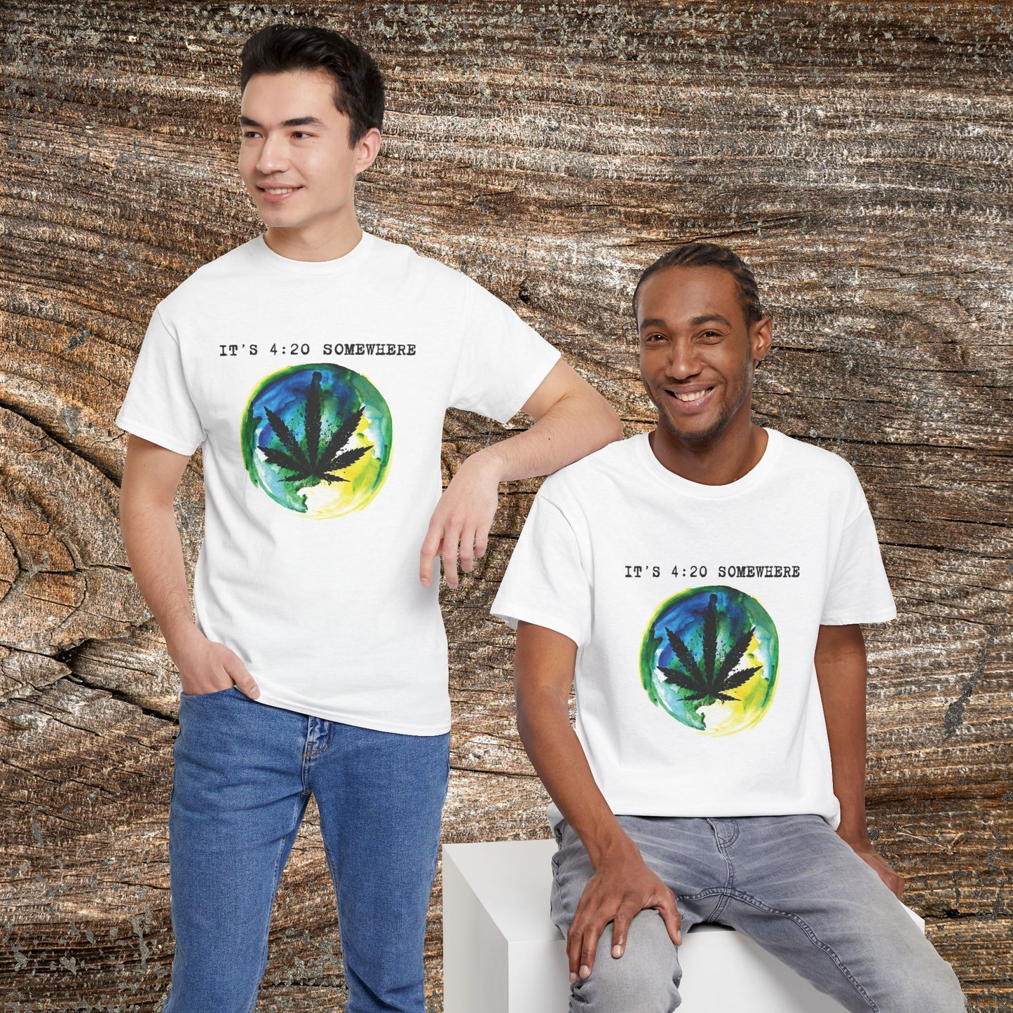 Grunge Weed Leaf 420 TShirt - "It's 4:20 Somewhere" - Retro Marijuana Stoner Gift