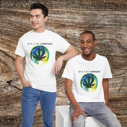 Grunge Weed Leaf 420 TShirt - "It's 4:20 Somewhere" - Retro Marijuana Stoner Gift