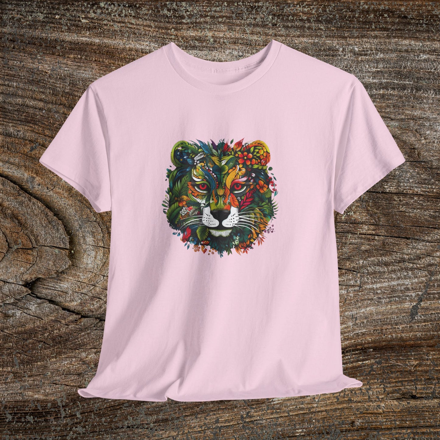 Lion Head Floral Tee — Colourful Botanical Safari Graphic T-Shirt