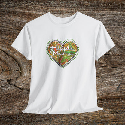 Hippie Mama Heart T-Shirt — Retro Marble Texture Mom Tee