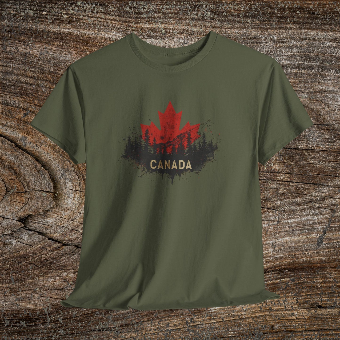 Rustic Canadian Maple Leaf T-Shirt — Grunge Canada Landscape Tee