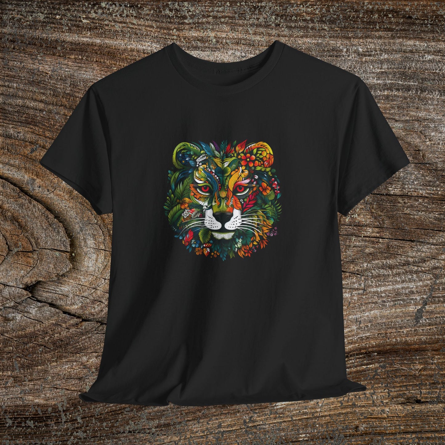 Lion Head Floral Tee — Colourful Botanical Safari Graphic T-Shirt