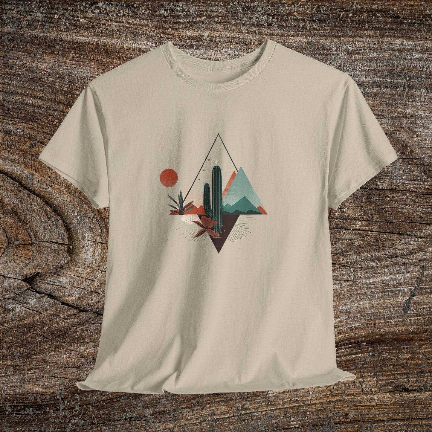 Retro Abstract Cactus Mountain T-Shirt — Nature Lover Tee