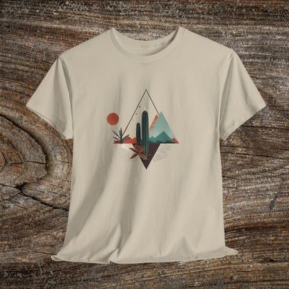 Retro Abstract Cactus Mountain T-Shirt — Nature Lover Tee