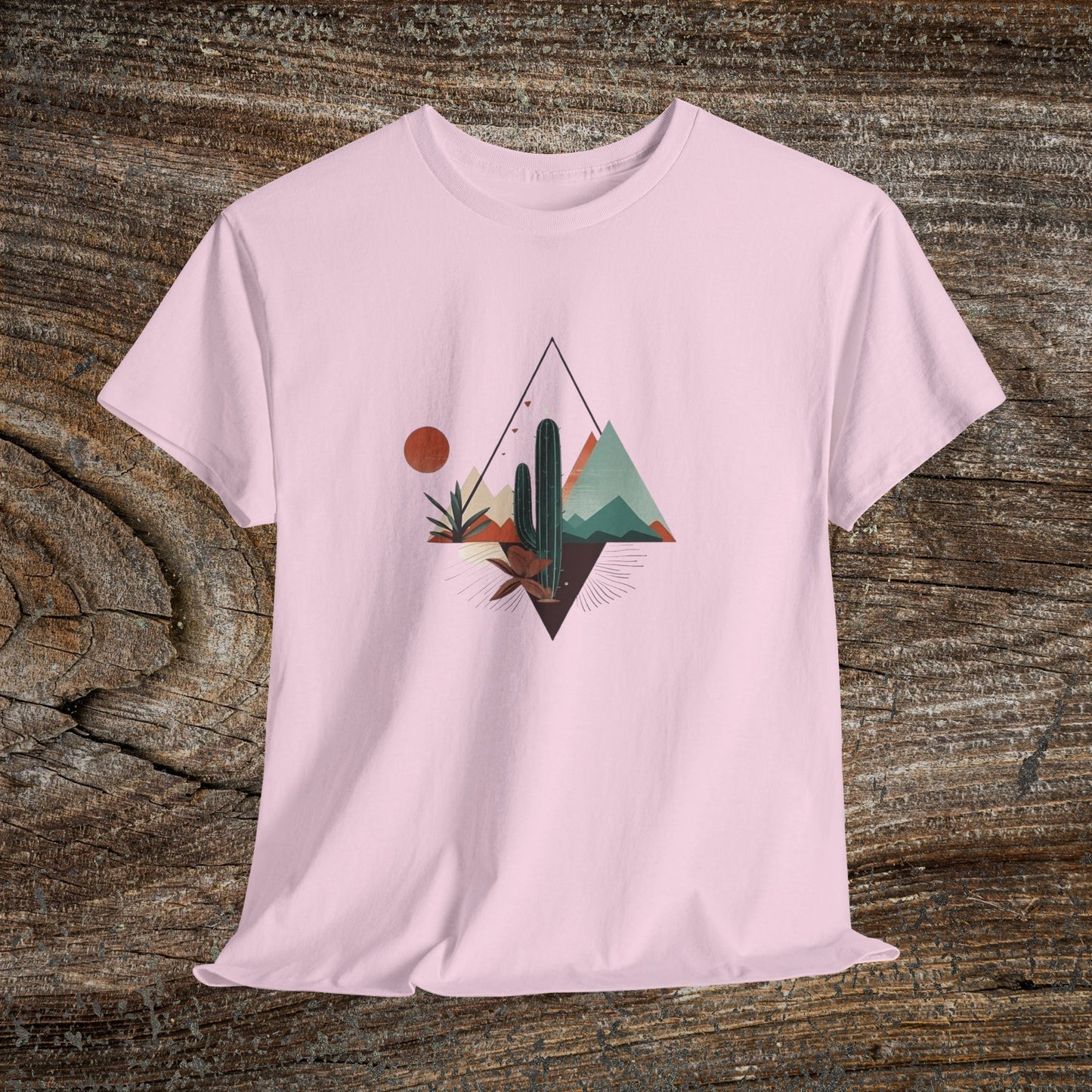 Retro Abstract Cactus Mountain T-Shirt — Nature Lover Tee