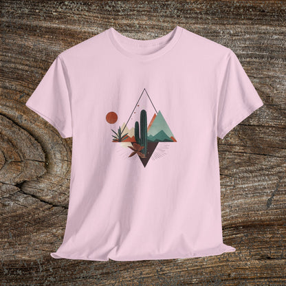 Retro Abstract Cactus Mountain T-Shirt — Nature Lover Tee