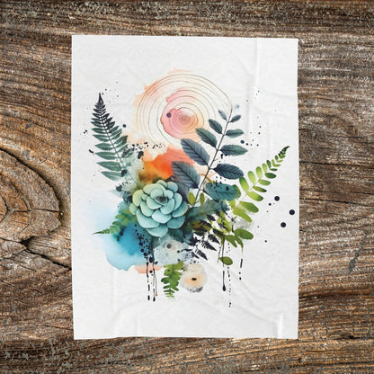 Watercolour Botanical Blanket — Soft Floral Abstract Throw