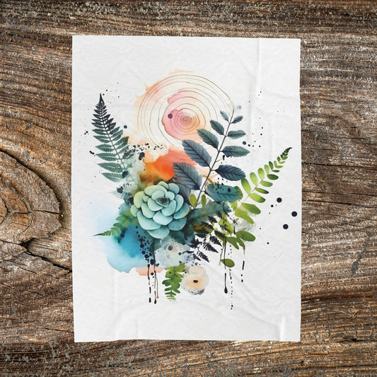 Watercolour Botanical Blanket — Soft Floral Abstract Throw