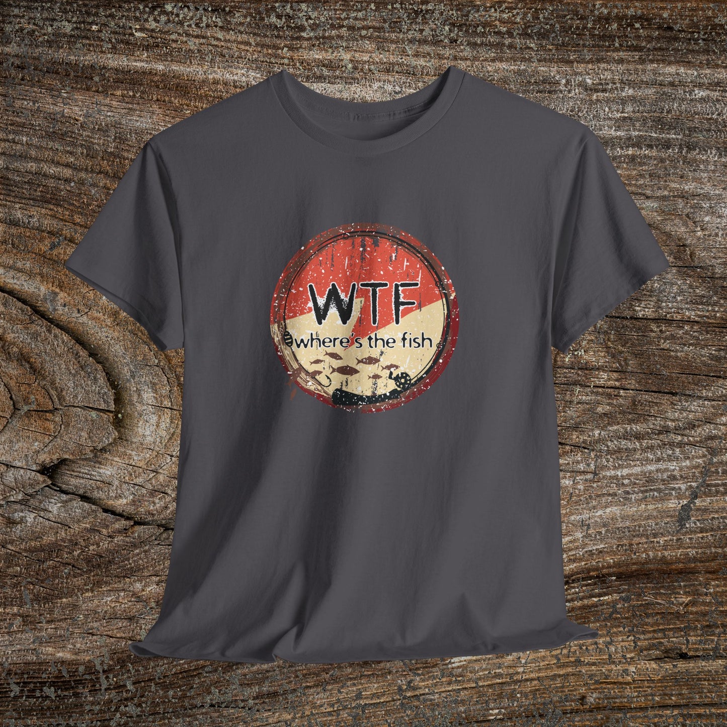Funny Grunge Fishing TShirt - W.T.F Where's The Fish