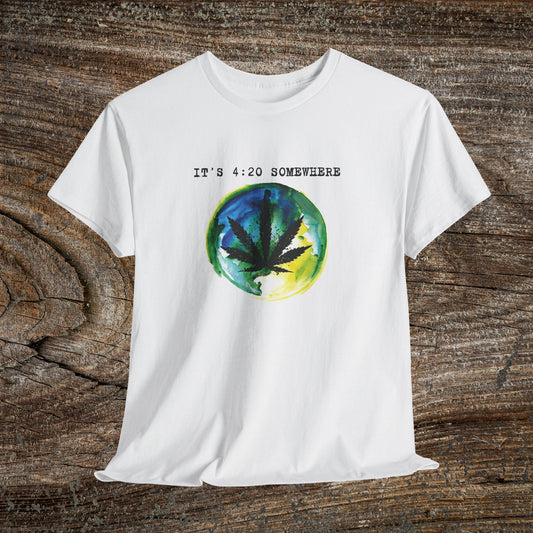 Grunge Weed Leaf 420 TShirt - "It's 4:20 Somewhere" - Retro Marijuana Stoner Gift