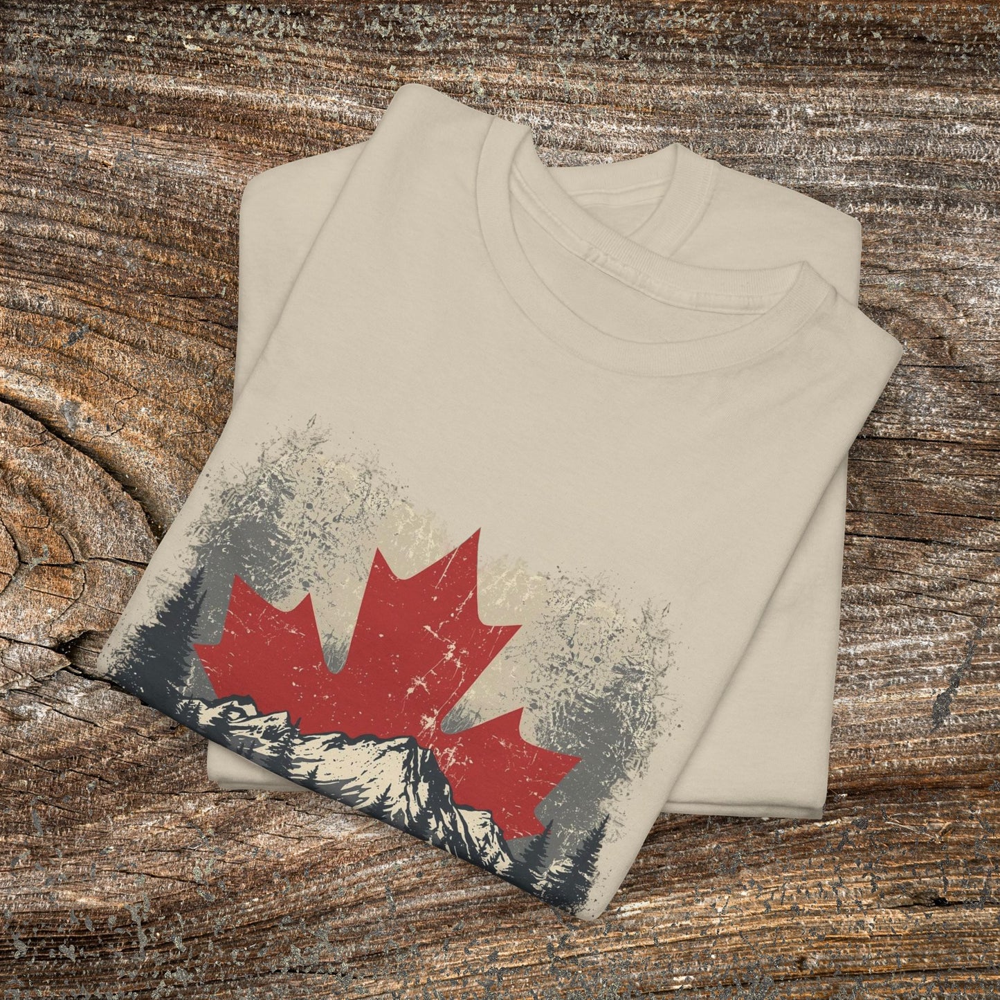 Rustic Canadian Landscape T-Shirt — Distressed Maple Leaf Tee