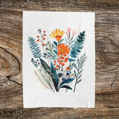 Watercolour Botanical Blanket — Soft Floral Abstract Throw