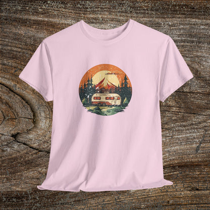 Camping Sunset T-Shirt — Retro Mountain Camper Tee